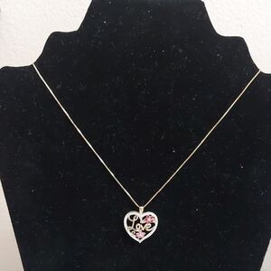 Marilena Gold Over Sterling Silver Chain Necklace with Heart Love Brass Pendant